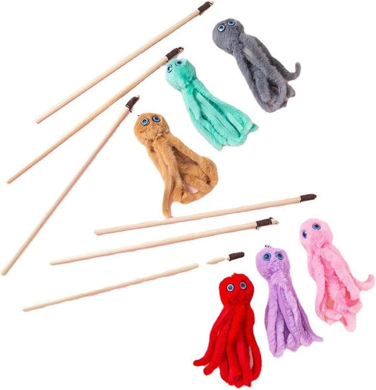 JMT-549066 Colorful Octopus Cat Toy with Long Stick for Indoor Kittens – Durable and Fun Play Accessory