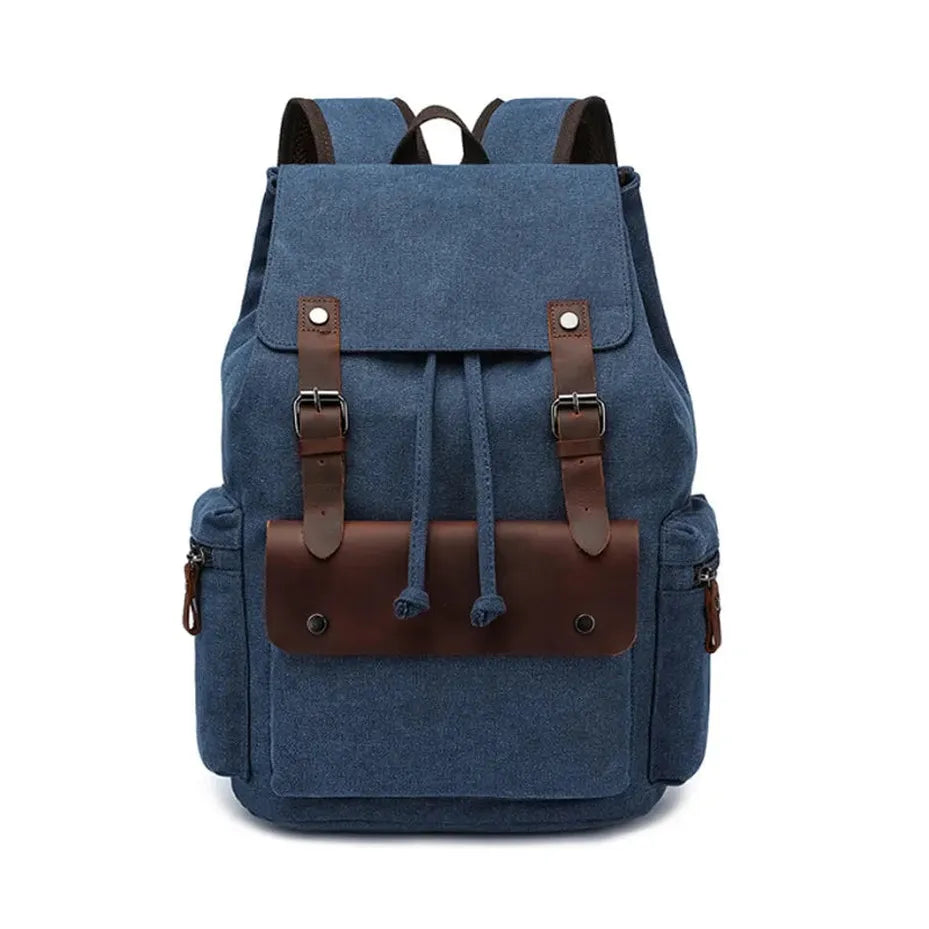 JMT-549066 Genuine Leather Canvas Backpack for Men - Travel Laptop Hiking Rucksack