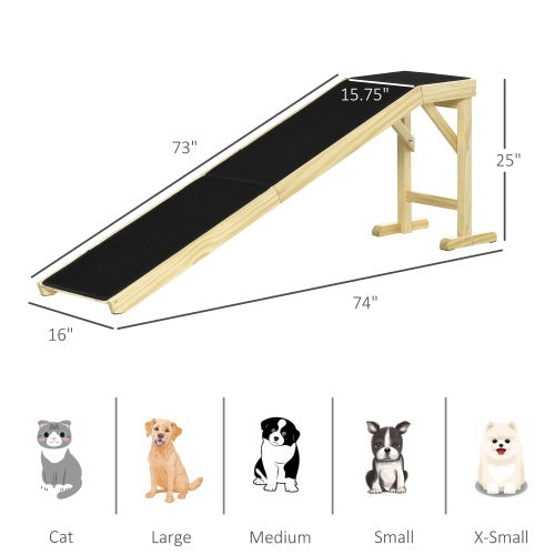 JMT-549258 Pet Ramp with Non-Slip Carpet and Stable Flat Platform for Dogs and Cats, 74" x 16" x 25"