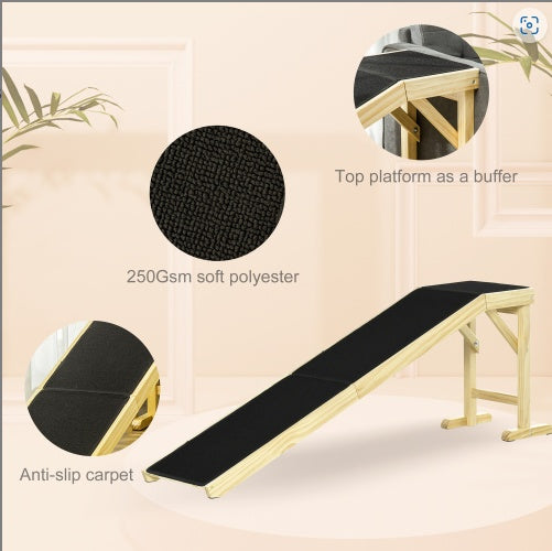 JMT-549258 Pet Ramp with Non-Slip Carpet and Stable Flat Platform for Dogs and Cats, 74" x 16" x 25"