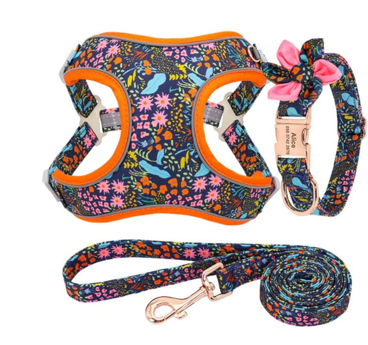 JMT-549578 Cactus Print Vest with Collar, Strap, and Chain for Small to Medium Dogs