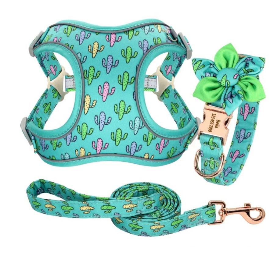 JMT-549578 Cactus Print Vest with Collar, Strap, and Chain for Small to Medium Dogs