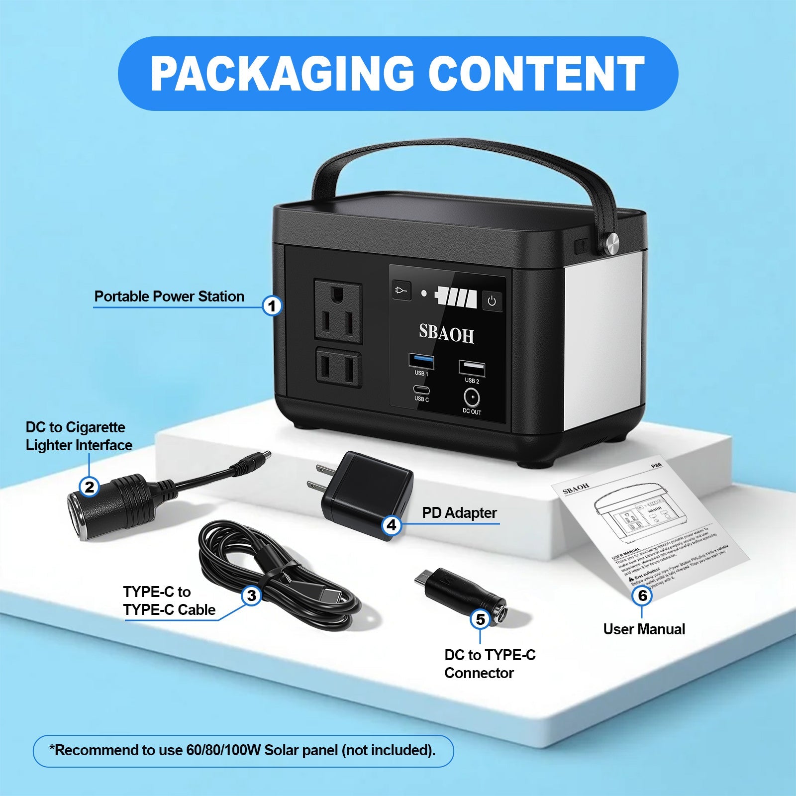 JMT-549578 Portable Power Station 88.8Wh with Fast USB-C Charging and LED Light for Travel and Camping