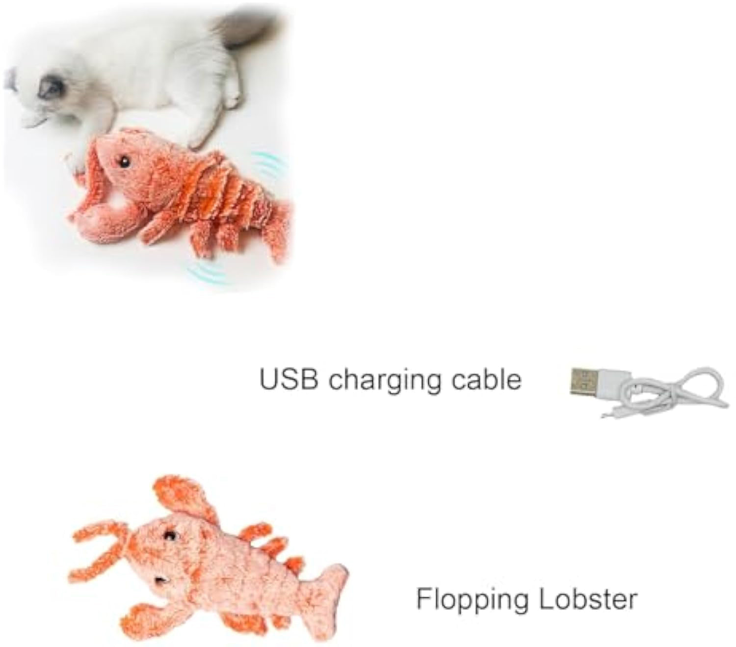 JMT-550218 Flopping Lobster Cat Toy - Catnip-Infused Chew and Kicker with USB Rechargeable and Washable Design for Cats and Small Dogs