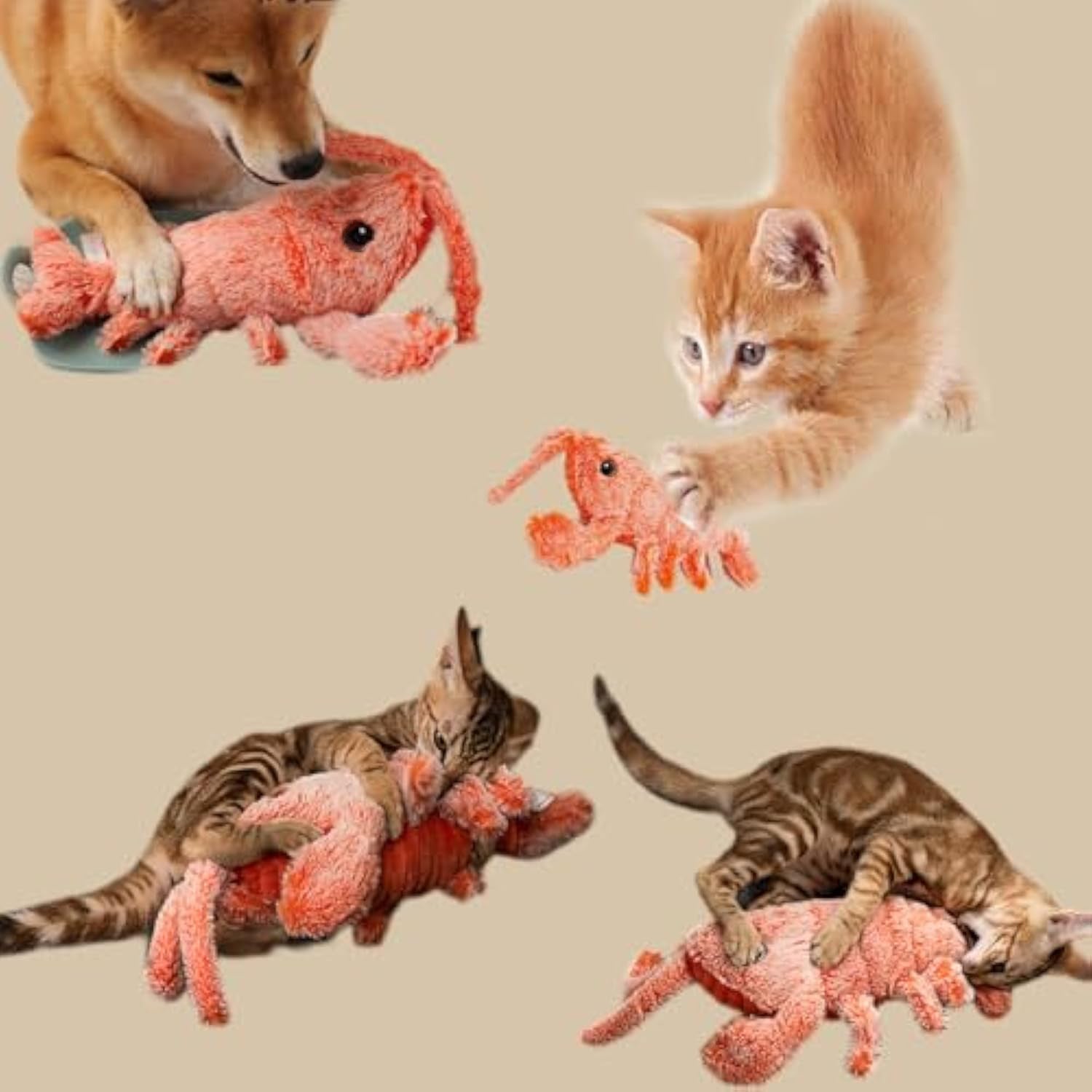 JMT-550218 Flopping Lobster Cat Toy - Catnip-Infused Chew and Kicker with USB Rechargeable and Washable Design for Cats and Small Dogs