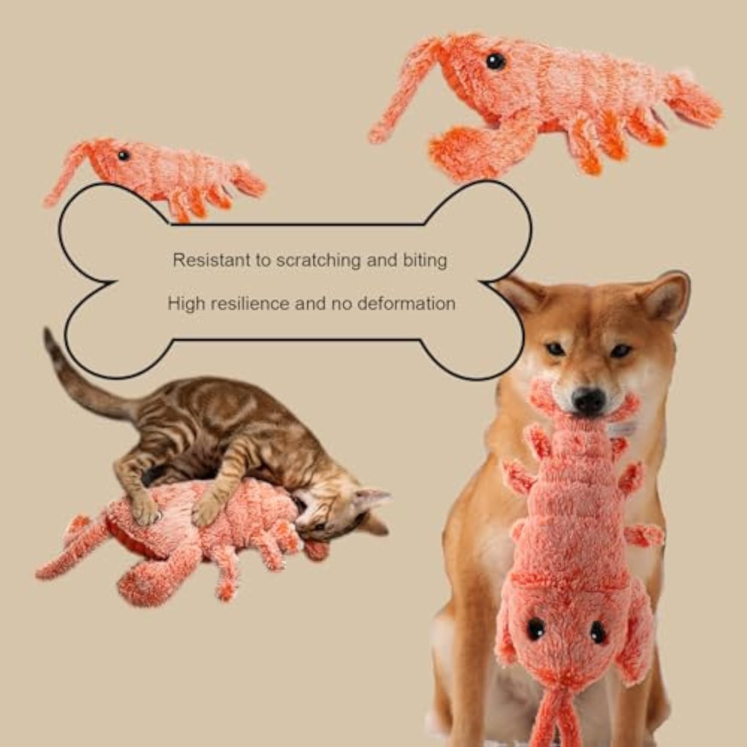 JMT-550218 Flopping Lobster Cat Toy - Catnip-Infused Chew and Kicker with USB Rechargeable and Washable Design for Cats and Small Dogs