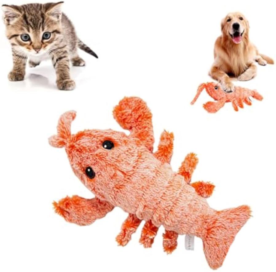 JMT-550218 Flopping Lobster Cat Toy - Catnip-Infused Chew and Kicker with USB Rechargeable and Washable Design for Cats and Small Dogs