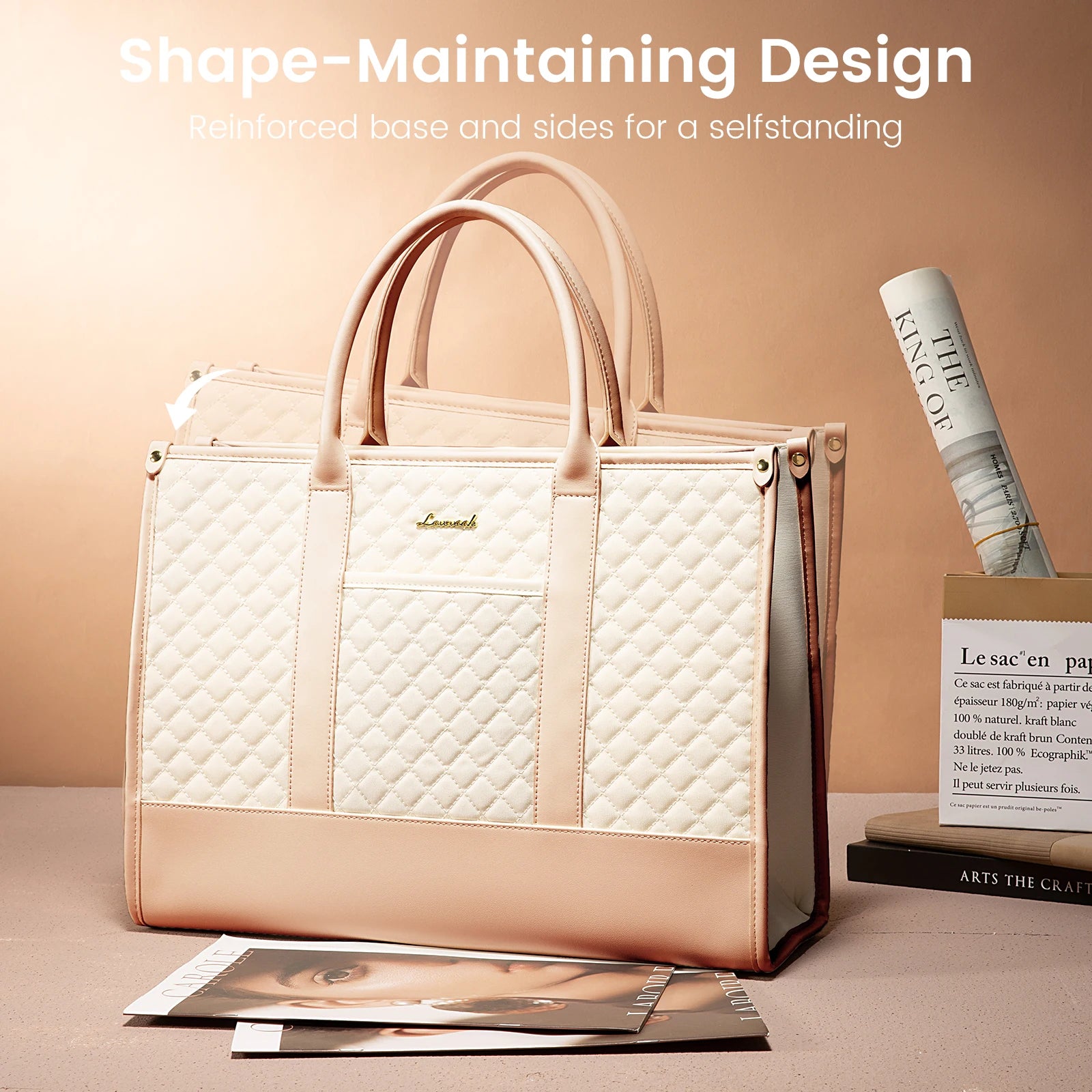 JMT-550218 Quilted Waterproof Laptop Tote Bag for Women, 15.6-Inch Work and Travel Shoulder Bag with Clutch
