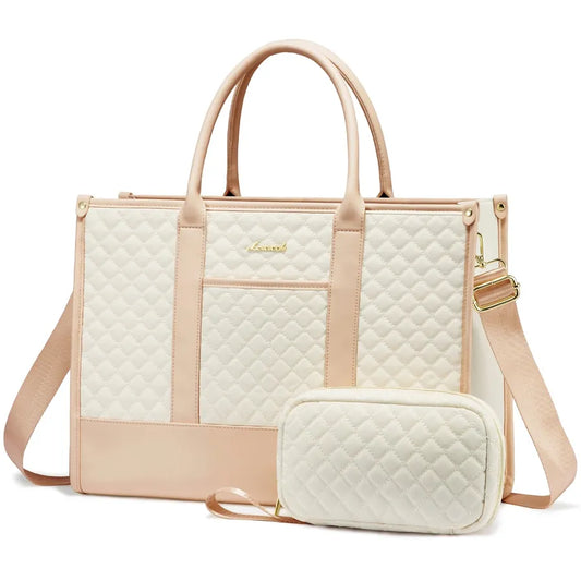 JMT-550218 Quilted Waterproof Laptop Tote Bag for Women, 15.6-Inch Work and Travel Shoulder Bag with Clutch