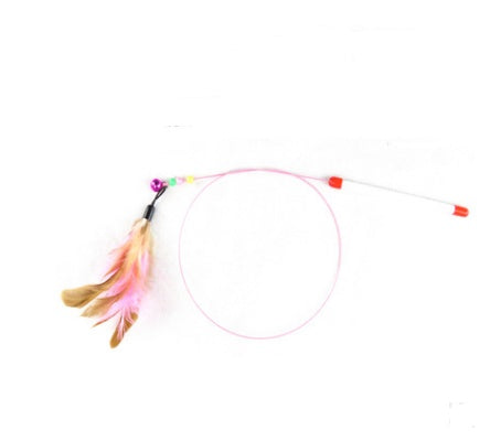 JMT-550538 Solid Wood Cat Stick Toy with Hemp, Feather Rope, and Bell - Handmade Cat Plaything