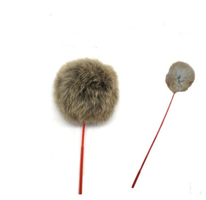 JMT-550538 Solid Wood Cat Stick Toy with Hemp, Feather Rope, and Bell - Handmade Cat Plaything