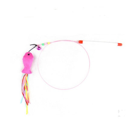 JMT-550538 Solid Wood Cat Stick Toy with Hemp, Feather Rope, and Bell - Handmade Cat Plaything