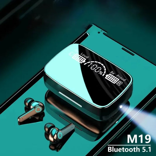 JMT-550730 M19 Wireless Bluetooth Earbuds with LED Display, Waterproof Design, and Power Bank Function