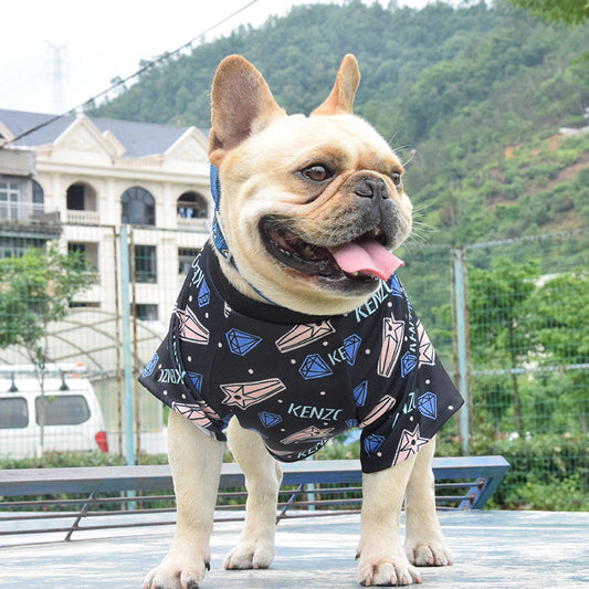 JMT-551306 Meteor Print Dog Clothes for Small Breeds – Blue Two-Legged Pet Apparel for Pomeranians, Schnauzers, and Corgis
