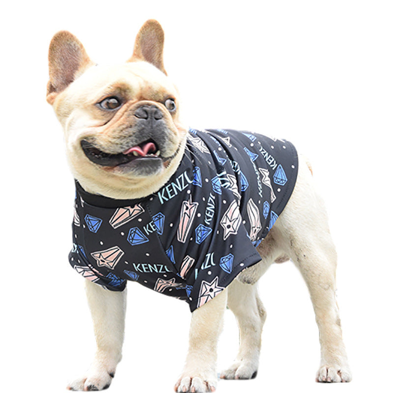 JMT-551306 Meteor Print Dog Clothes for Small Breeds – Blue Two-Legged Pet Apparel for Pomeranians, Schnauzers, and Corgis