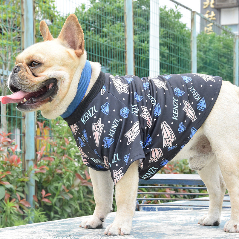 JMT-551306 Meteor Print Dog Clothes for Small Breeds – Blue Two-Legged Pet Apparel for Pomeranians, Schnauzers, and Corgis