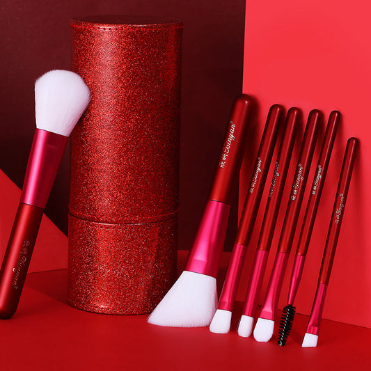 JMT-551818 9-Piece Cosmetic Brush Set with Small Horse Hair Brushes in Portable Barrel Bag