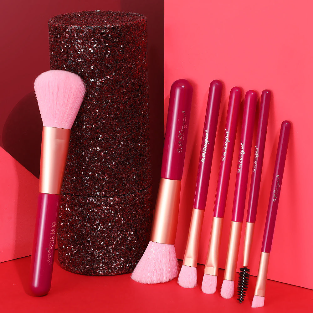 JMT-551818 9-Piece Cosmetic Brush Set with Small Horse Hair Brushes in Portable Barrel Bag