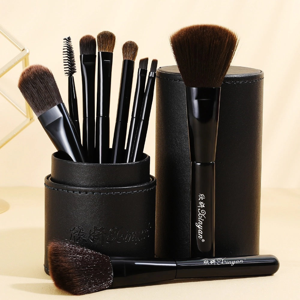 JMT-551818 9-Piece Cosmetic Brush Set with Small Horse Hair Brushes in Portable Barrel Bag