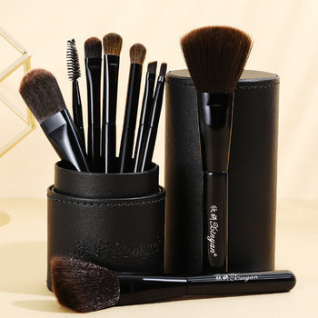 JMT-551818 9-Piece Cosmetic Brush Set with Small Horse Hair Brushes in Portable Barrel Bag