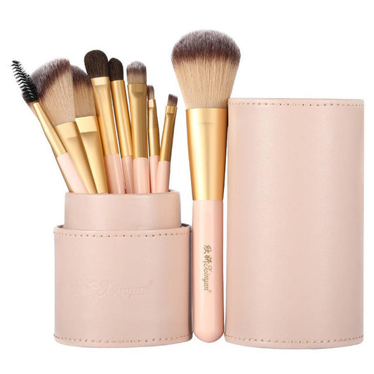 JMT-551818 9-Piece Cosmetic Brush Set with Small Horse Hair Brushes in Portable Barrel Bag