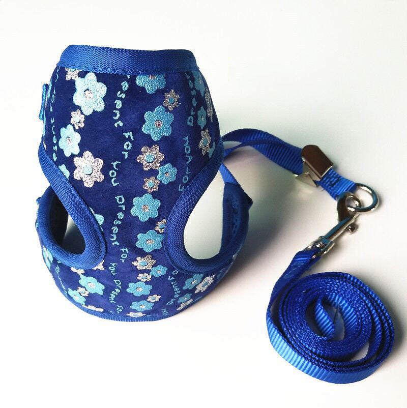 JMT-551882 Adjustable Mesh Nylon Pet Leash with Flower Pattern for Small Dogs and Cats - Available in Red, Blue, Black, and Pink