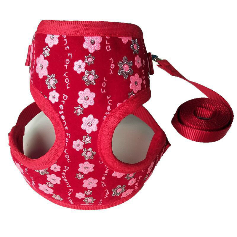 JMT-551882 Adjustable Mesh Nylon Pet Leash with Flower Pattern for Small Dogs and Cats - Available in Red, Blue, Black, and Pink