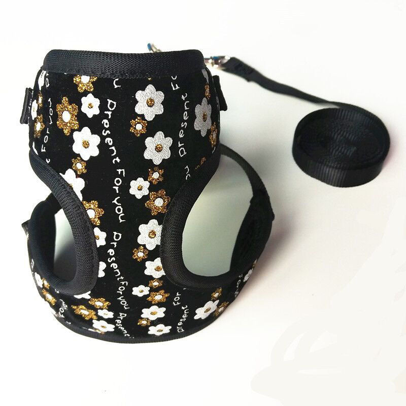 JMT-551882 Adjustable Mesh Nylon Pet Leash with Flower Pattern for Small Dogs and Cats - Available in Red, Blue, Black, and Pink