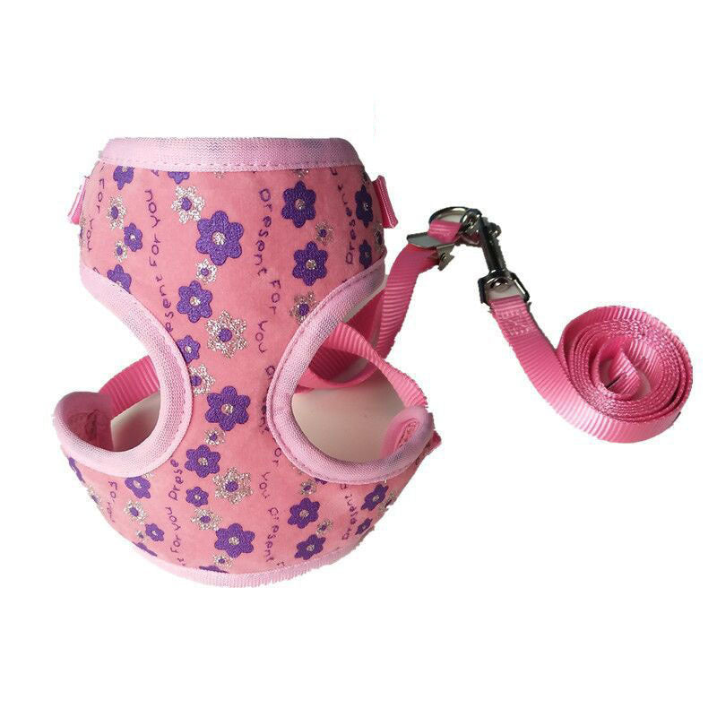 JMT-551882 Adjustable Mesh Nylon Pet Leash with Flower Pattern for Small Dogs and Cats - Available in Red, Blue, Black, and Pink