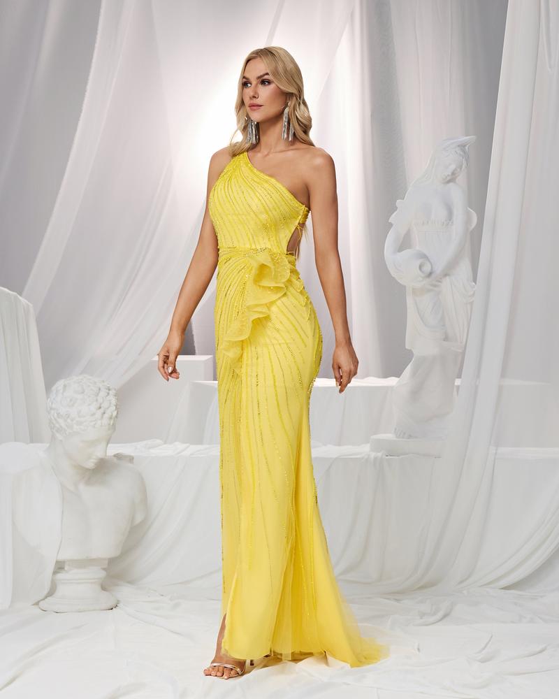 JMT-552778 Elegant Yellow Evening Gown for Women - Style SH0158
