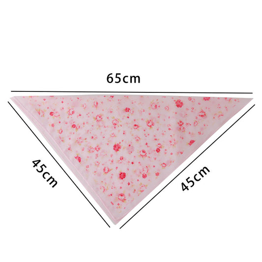 JMT-553162 Cotton Triangle Scarf with Rose Print for Women - Adjustable Bandana Bib, Pink and Beige