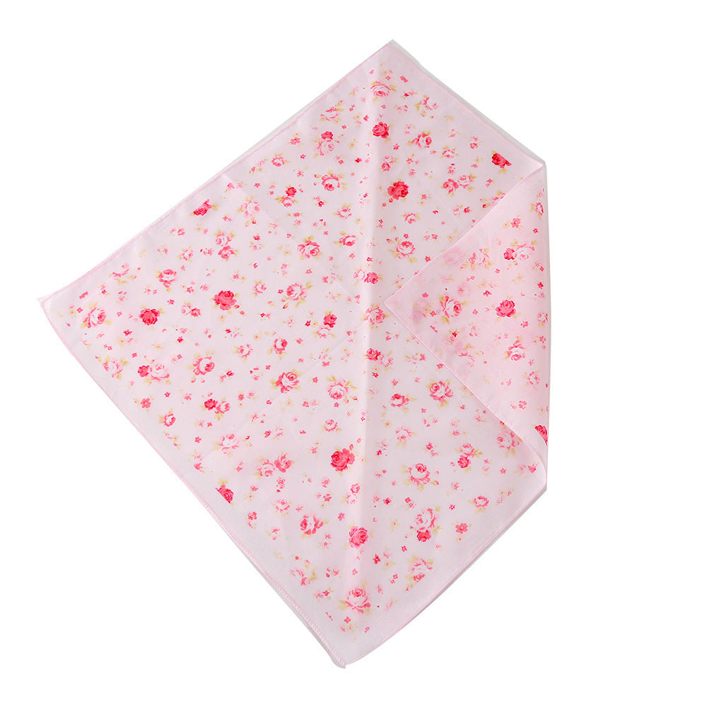 JMT-553162 Cotton Triangle Scarf with Rose Print for Women - Adjustable Bandana Bib, Pink and Beige