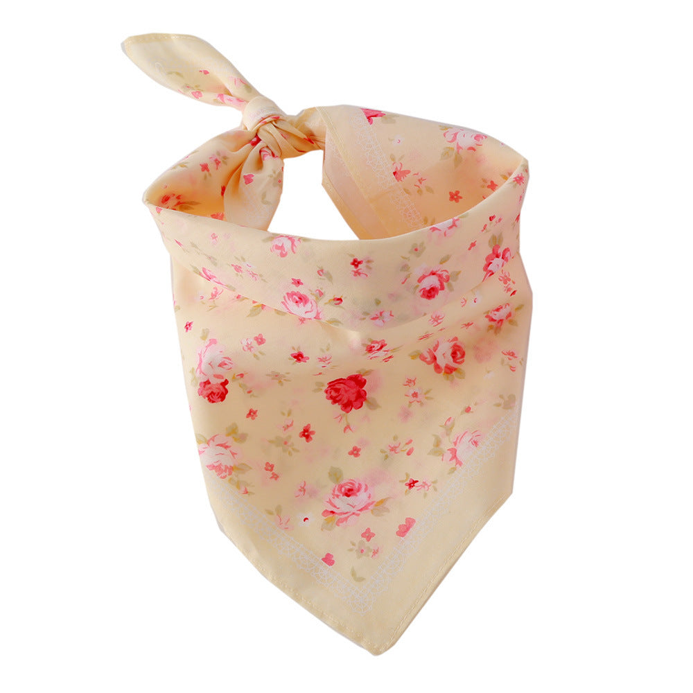 JMT-553162 Cotton Triangle Scarf with Rose Print for Women - Adjustable Bandana Bib, Pink and Beige