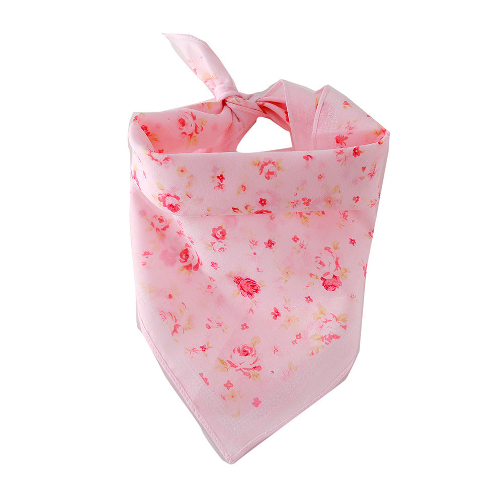 JMT-553162 Cotton Triangle Scarf with Rose Print for Women - Adjustable Bandana Bib, Pink and Beige
