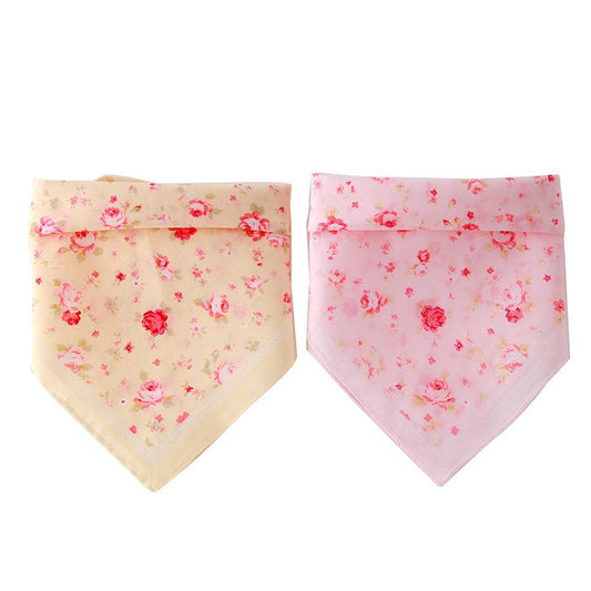 JMT-553162 Cotton Triangle Scarf with Rose Print for Women - Adjustable Bandana Bib, Pink and Beige