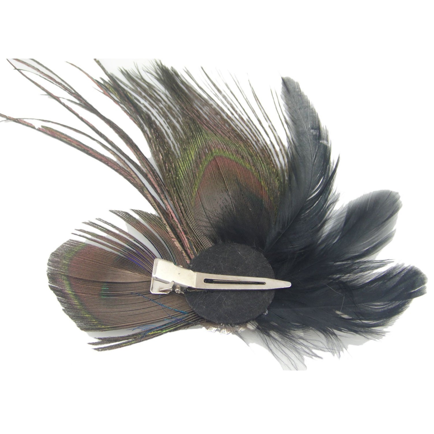JMT-553226 Elegant Peacock Feather Hairpin with Diamond Accent and Ball Clip