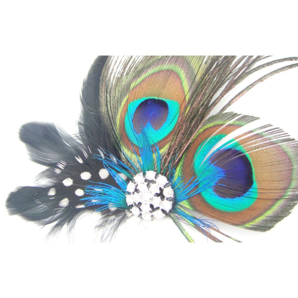 JMT-553226 Elegant Peacock Feather Hairpin with Diamond Accent and Ball Clip