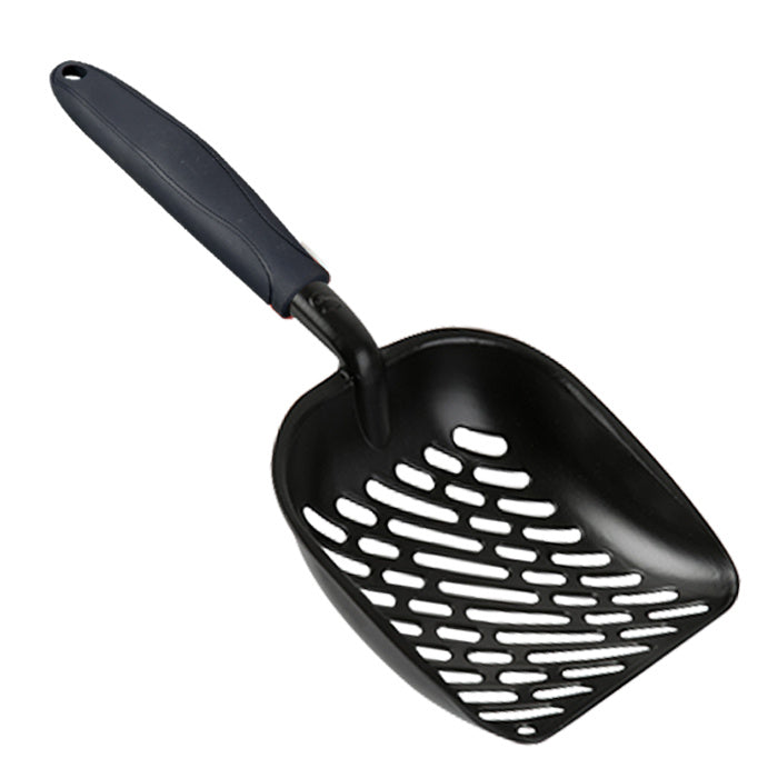 JMT-553930 Extra Large Black Coated Aluminum Alloy Cat Litter Shovel with Multiple Hole Options for Efficient Waste Removal