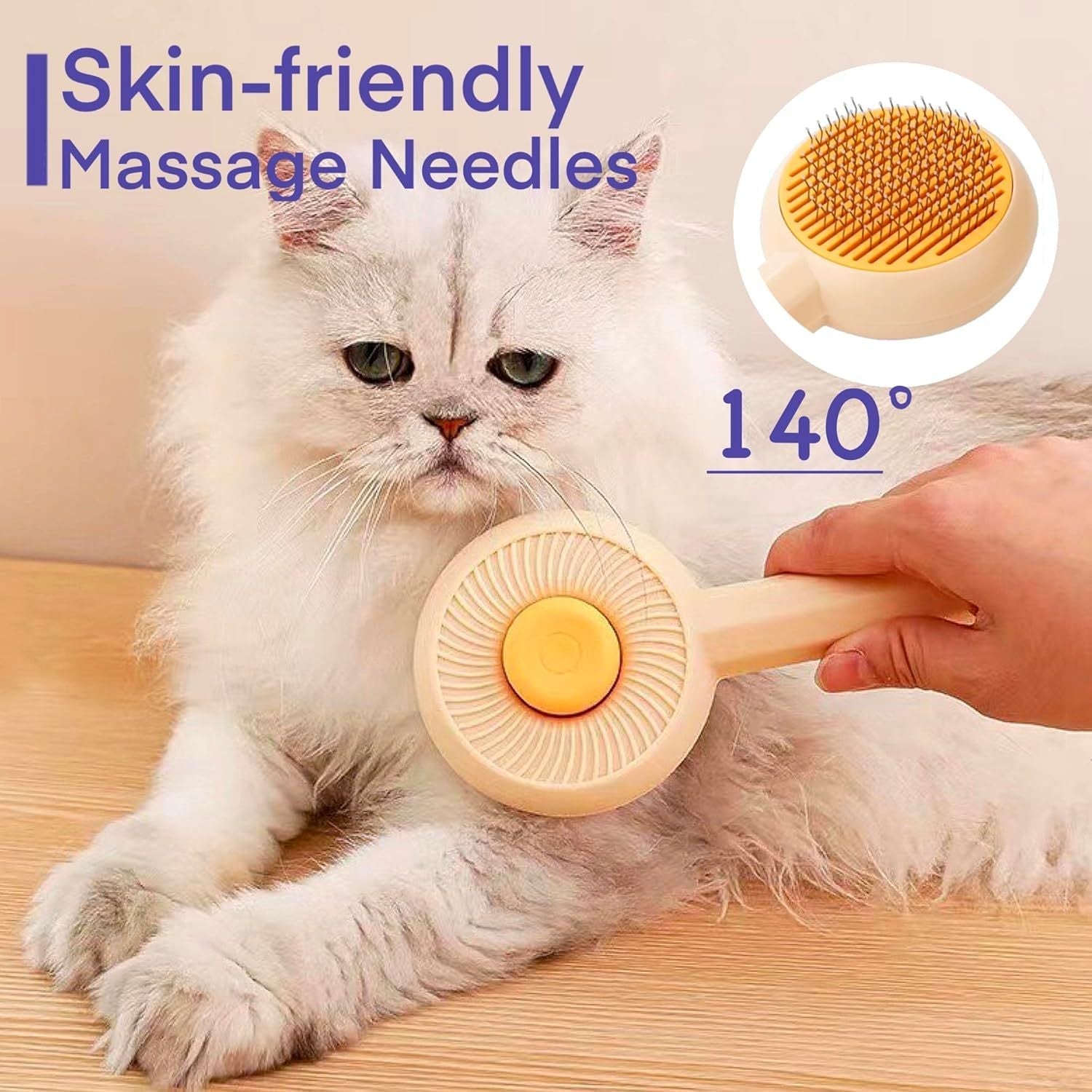JMT-555082 Self-Cleaning Pet Grooming Brush for Cats and Dogs - 2-in-1 Deshedding and Massage Tool with 140° Angled Wire Needle