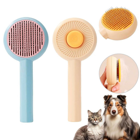 JMT-555082 Self-Cleaning Pet Grooming Brush for Cats and Dogs - 2-in-1 Deshedding and Massage Tool with 140° Angled Wire Needle