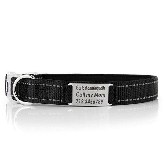 JMT-556810 Customized Nylon Dog Collar with Reflective Strips and Stainless Steel Tag - Available in Multiple Colors and Sizes