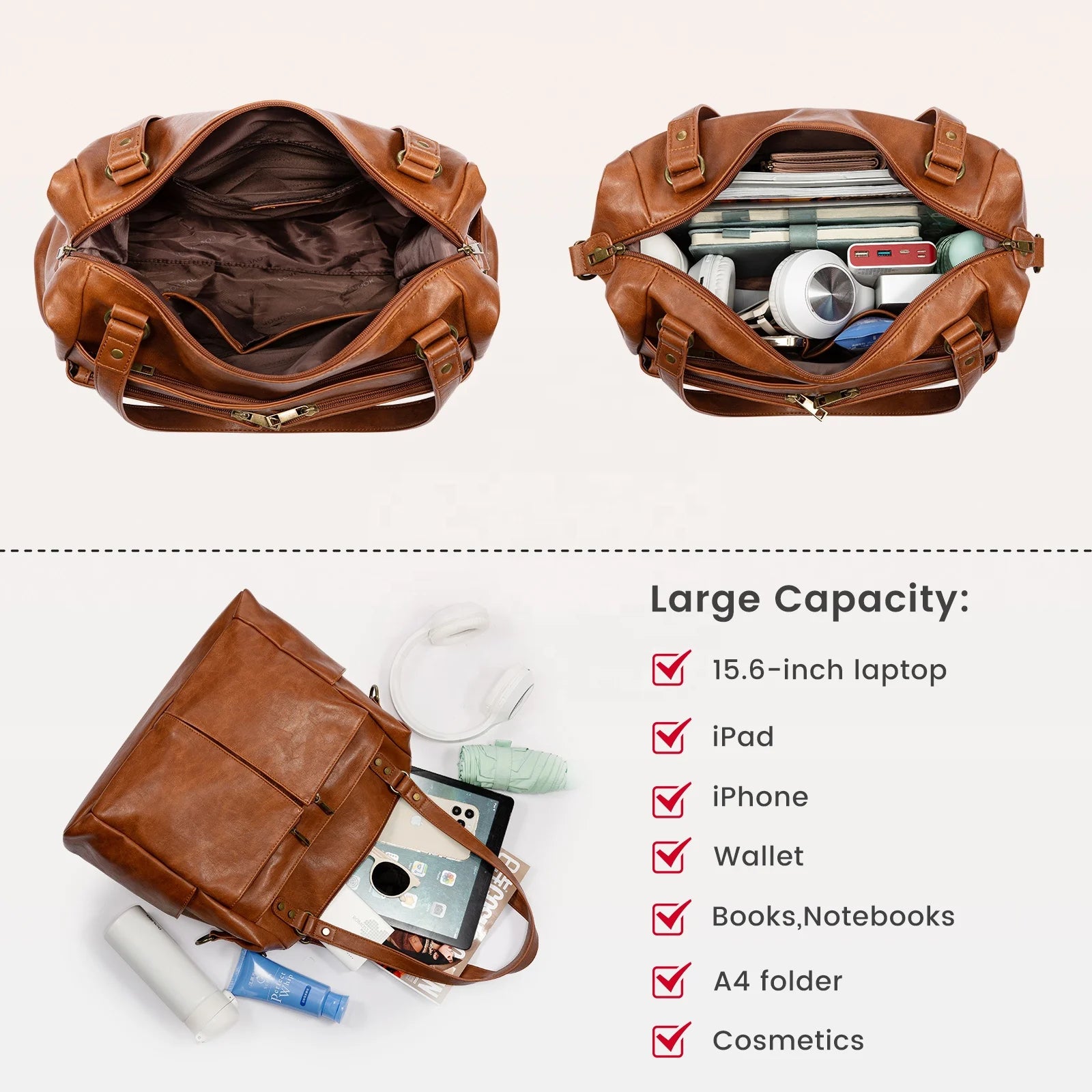 JMT-556874 Stylish PU Leather Tote Bag for Women - Large Capacity Shoulder Handbag for Office and Daily Use