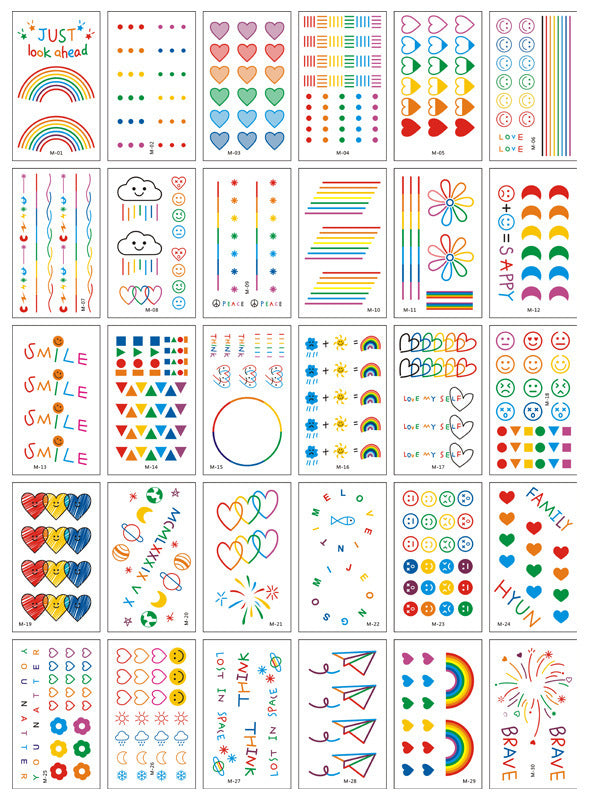 JMT-557450 Colorful Smiley Face Tattoo Stickers - Water Transfer Printing, 30 Designs Per Set