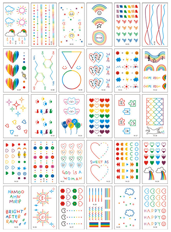 JMT-557450 Colorful Smiley Face Tattoo Stickers - Water Transfer Printing, 30 Designs Per Set