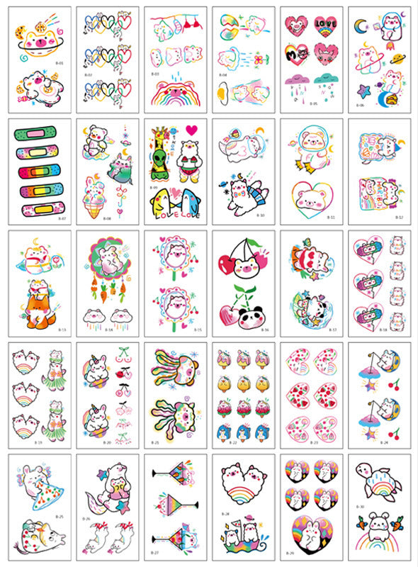 JMT-557450 Colorful Smiley Face Tattoo Stickers - Water Transfer Printing, 30 Designs Per Set