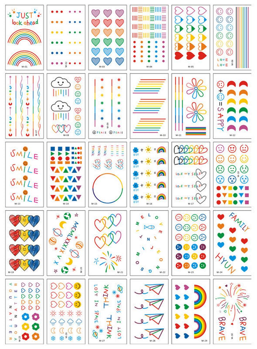 JMT-557450 Colorful Smiley Face Tattoo Stickers - Water Transfer Printing, 30 Designs Per Set