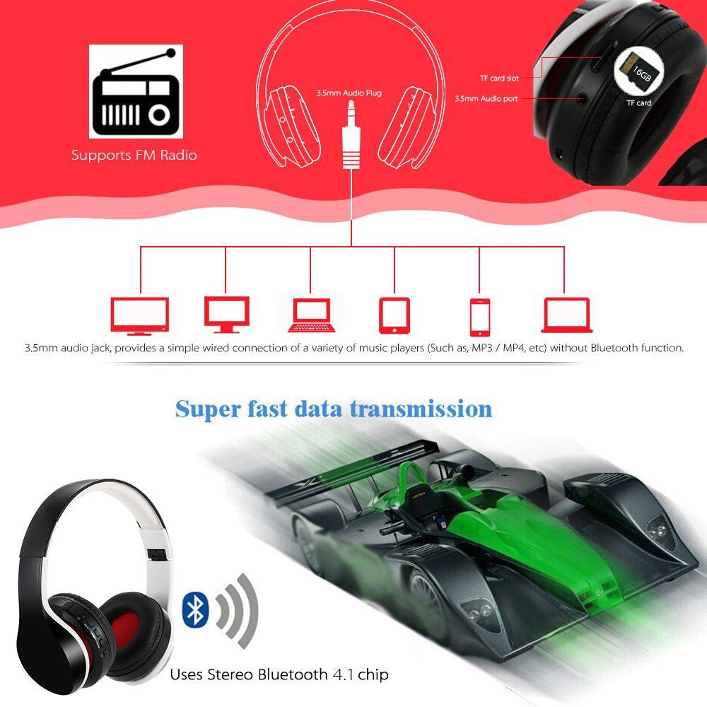 JMT-557642 Foldable Waterproof Mobile Bluetooth Earphones with Mic - Stereo Headset, 10m Range, TF Card Support, Up to 11 Hours Talking Time
