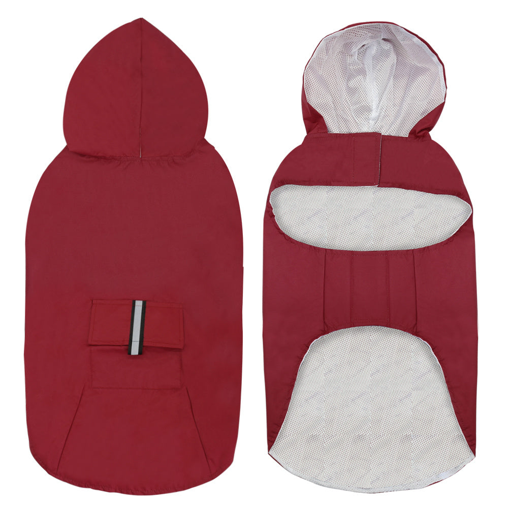 JMT-558922 Waterproof Large Dog Raincoat with Soft Mesh Polyester, Available in Red and Black, Sizes S to 5XL