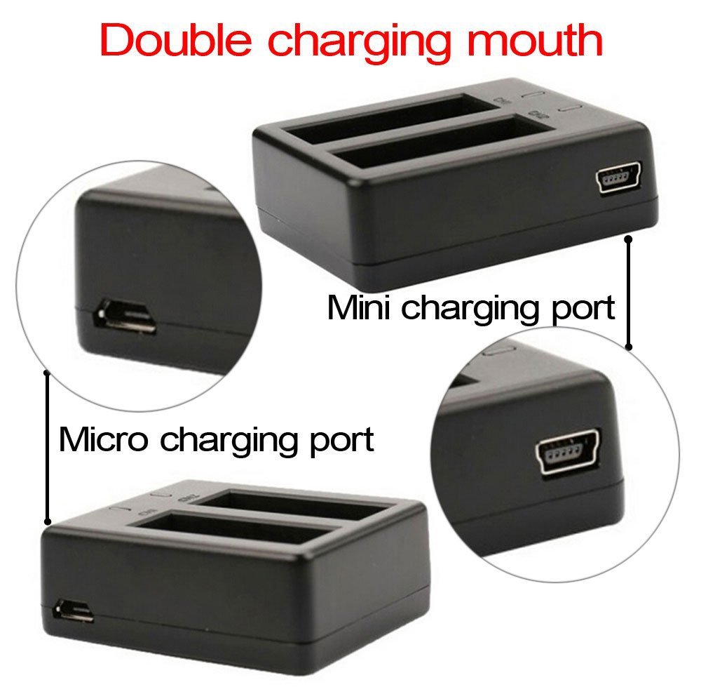 JMT-559626 Dual Charger for EKEN H9 H9R H3R H8PRO H8R & SJCAM SJ4000 SJ5000 - Compact 1050mAh Battery Charging Station