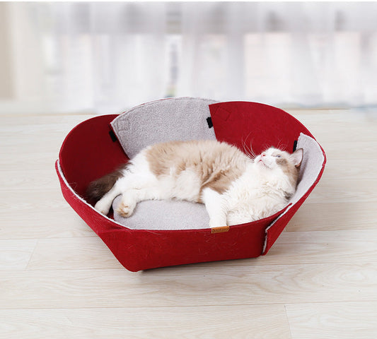 JMT-559754 Four Seasons Removable Felt Cat Nest with Lamb Down, 47x40x25 cm, Red